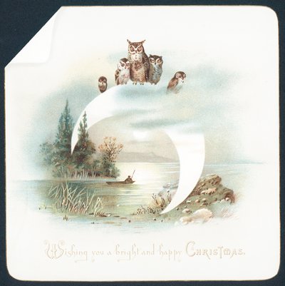 Owls Sitting on Moon Crescent by English School