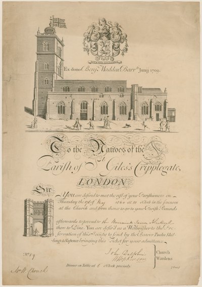 Parish of St Giles Cripplegate, Beating the Bounds, Invitation, 1860 by English School