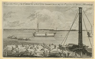 Perspective view of the convicts at work on the Thames by English School