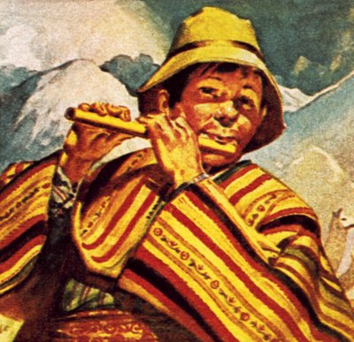 Peruvian man playing the flute by English School