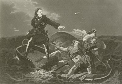 Peter the Great crossing the Neva by English School