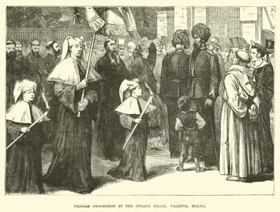 Pilgrim procession in the Strada Reale, Valetta, Malta by English School