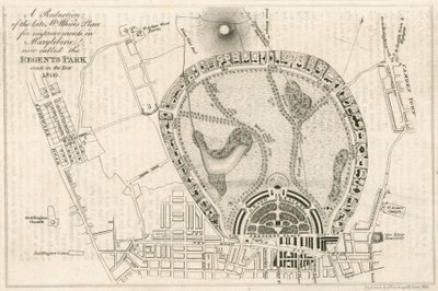 Plan for improvements in Marylebone, London, now called the Regents Park, made in the year 1809 by English School