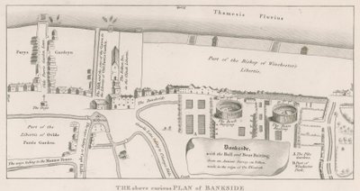 Plan of Bankside on the River Thames based on an ancient survey made in the reign of Queen Elizabeth, showing the Bull and Bear Baiting by English School