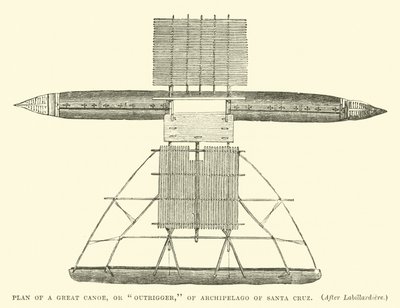 Plan of a Great Canoe, or Outrigger, of Archipelago of Santa Cruz, after Labillardiere by English School