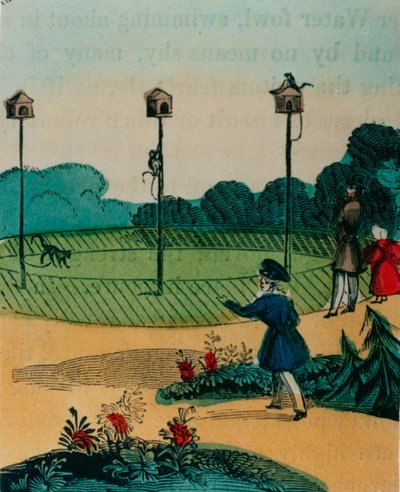 Poles to which monkeys were chained in summer like monkeys on a stick toy. 1840s by English School
