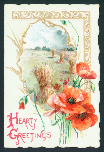 Poppies and Harvest Scene by English School