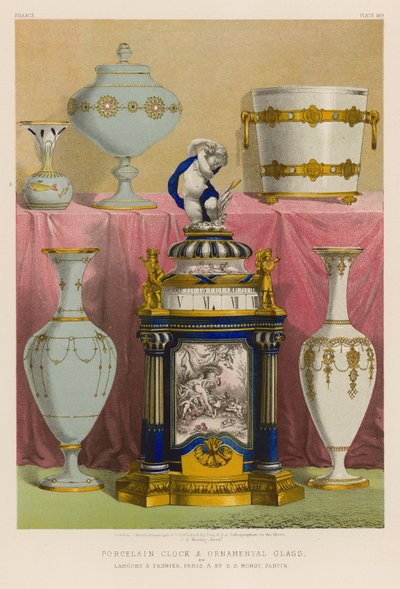 Porcelain Clock and Ornamental Glass by English School