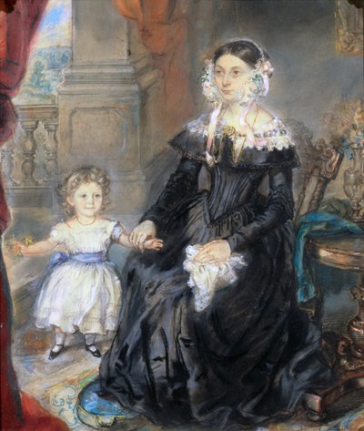 Portrait of a Mother and Young Child in an Interior, c.1830 by English School