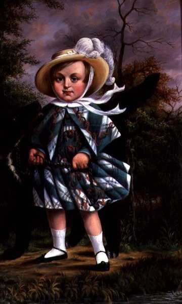 Portrait of Child with a Black Dog by English School