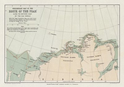 Preliminary map of the route of the Fram along the northern coast of the old world by English School