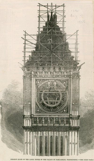 Present State of the Clock Tower of the Palace of Westminster by English School