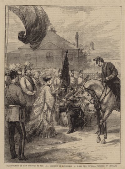Presentation of New Colours to the 106th Regiment at Parkhurst by HRH the Imperial Princess of Germany (engraving) by English School