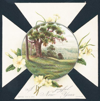 Primroses and Countryside Scene by English School