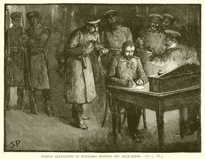 Prince Alexander of Bulgaria Signing his Abdication by English School