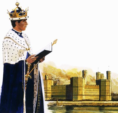 Prince of Wales in Front of Caernarvon Castle by English School
