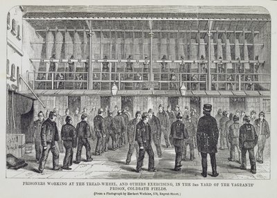 Prisoners Working at the Tread-Wheel and Others Exercising in the 3rd Yard of the Vagrants Prison, Coldbath Fields, from The Criminal Prisons of London and Scenes of Prison Life by Henry Mayhew and John Binny by English School