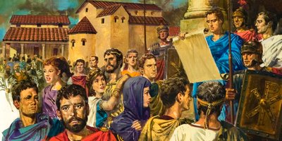 Proclamation Being Read in Roman Britain by English School