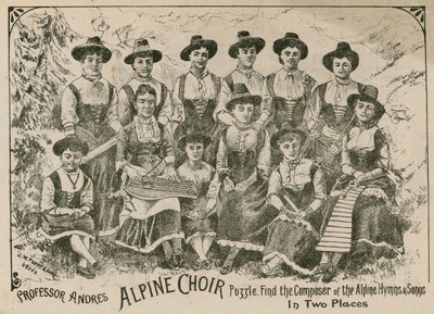 Professor Andre, Alpine Choir puzzle: find the composer of the Alpine Hymns and Songs in two places by English School