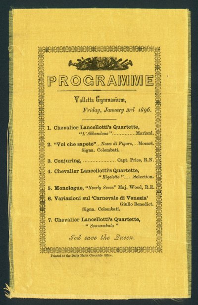 Programme for the Valletta Gymnasium, 3 January 1896 by English School
