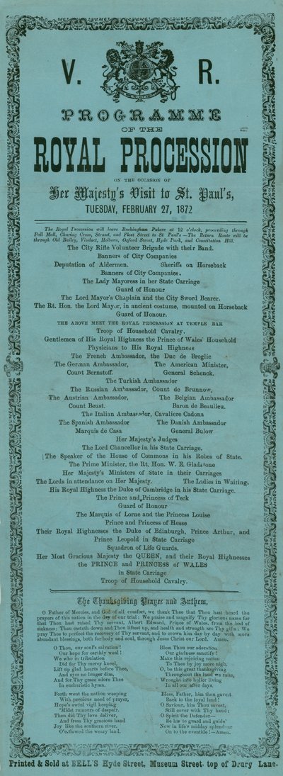 Programme of the Royal Procession on the occasion of Her Majesty