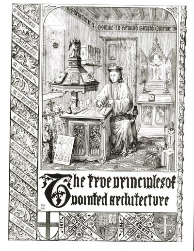 Pugin at work, frontispiece from True Principles of Pointed or Christian Architecture, by Augustus Welby Northmore Pugin by English School