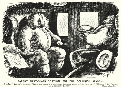 Punch cartoon: Patent First Class Costume for the Collision Season - safety on the railways by English School