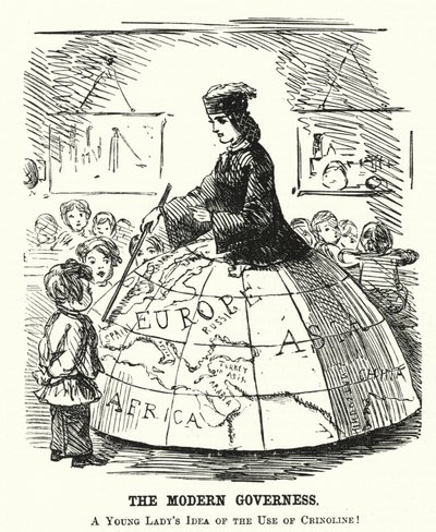 The Modern Governess - A Wide Hoop Skirt Serving as a Geography Teaching Aid by English School