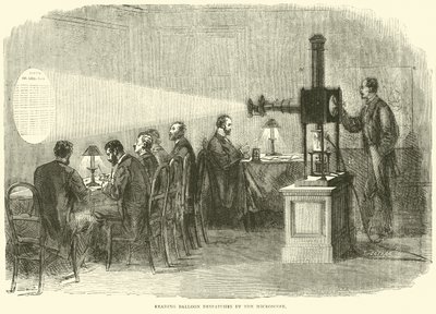Reading Balloon Despatches by the Microscope, October 1870 by English School
