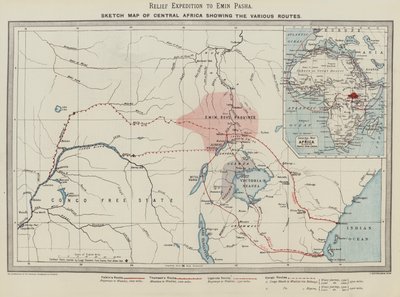 Relief Expedition to Emin Pasha, Sketch Map of Central Africa showing the Various Routes by English School
