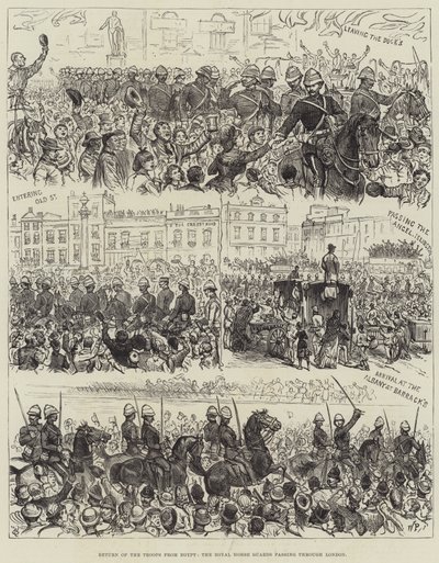 Return of the Troops from Egypt, the Royal Horse Guards passing through London by English School