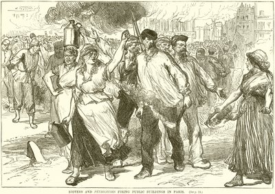 Rioters and Petroleuses firing Public Buildings in Paris by English School