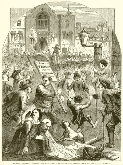 Riotous Assembly outside the Parliament House on the introduction of the Excise Scheme by English School
