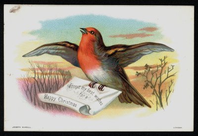 Robin with a Christmas Message, Greetings Card by English School