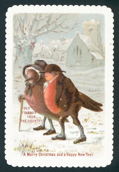 Robins wearing clothes by English School