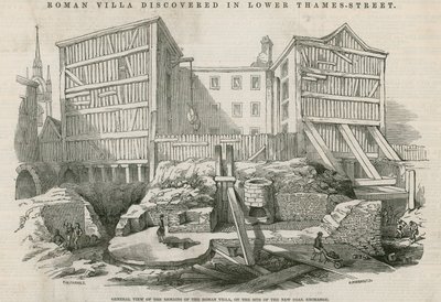 Roman Villa Discovered in Lower Thames Street, London: General View of the Remains of the Roman Villa on the Site of the New Coal Exchange by English School