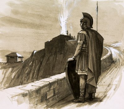 Roman Soldier Guarding a Border Wall by English School