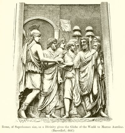 Rome, of Superhuman Size, as a Divinity Gives the Globe of the World to Marcus Aurelius (Bas-Relief; ibid) by English School