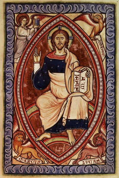 Christ in Majesty with Symbols of the Evangelists, from the Westminster Psalter, c.1250 by English School