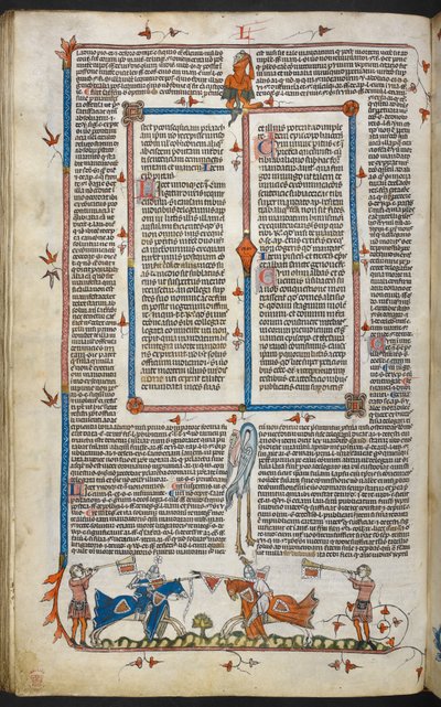 Knights Jousting with marginal decoration, illustration from the 