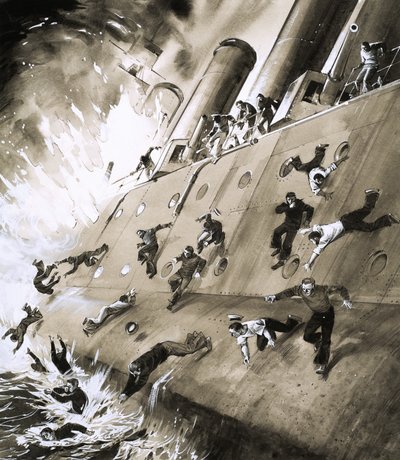 Sailors Escaping HMS Natal Which Caught Fire in Cromerty Firth in 1915 by English School