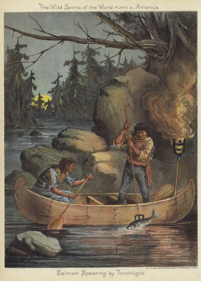Salmon Spearing by Torchlight by English School