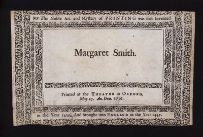Sample of printing done at the Sheldonian Theatre, Oxford, on 25 May 1736 by English School