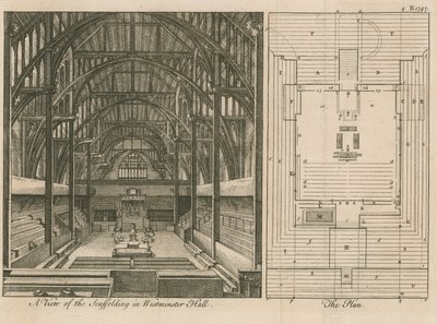 Scaffolding in Westminster Hall by English School