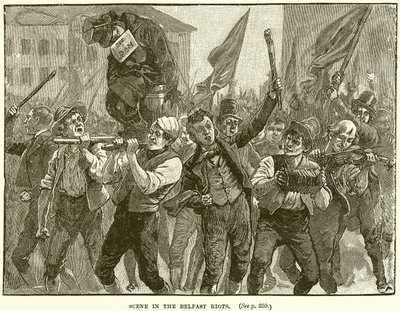 Scene in the Belfast Riots by English School