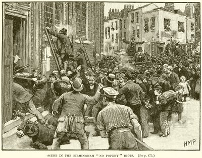 Scene in the Birmingham No Popery Riots by English School