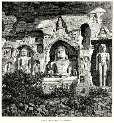 Sculptured Cave in Gwalior by English School