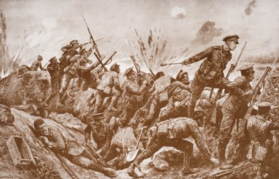 Second-Lieutenant G.H. Woolley in the Defense of Hill 60 with His Men by English School