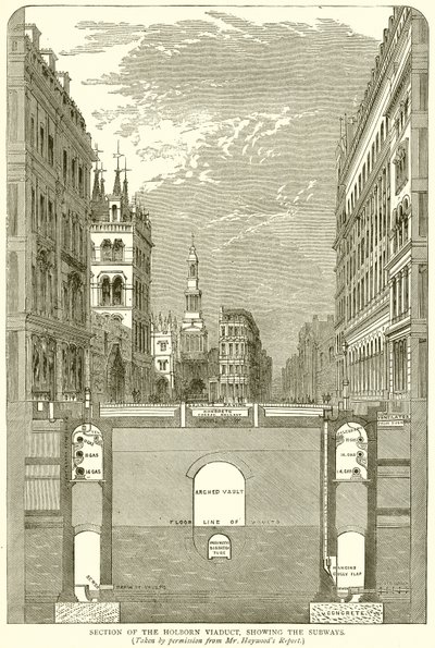 Section of the Holborn Viaduct, showing the Subways by English School
