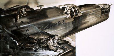 Sergeant James Allen Ward walking the wing of a Wellington bomber by English School